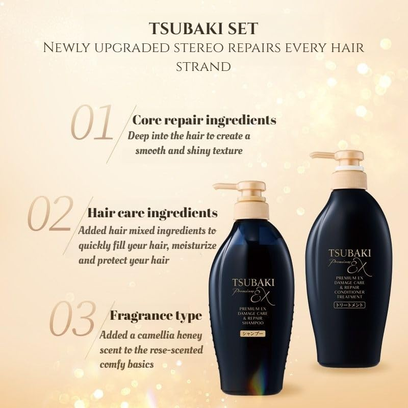TSUBAKI Premium EX Damage Care & Repair Shampoo Und Treatment Set &ndash; 400Ml + 400Ml | Schwarze Kamelie Haarpflege-Set | Made in Japan (New Version) image number 3