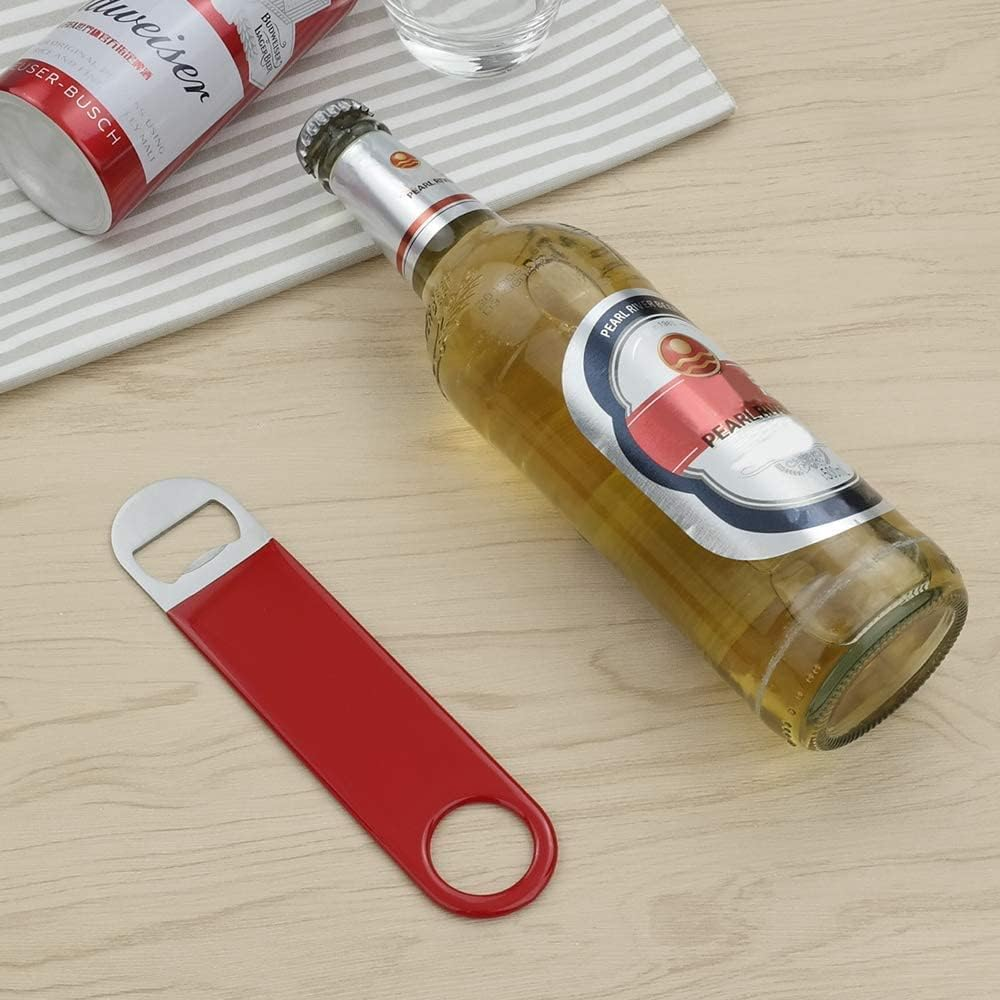 3 Pack Heavy Duty Stainless Steel Flat Bottle Opener, Solid and Durable Beer Openers, 7 Inches Red, Black, Blue image number 6
