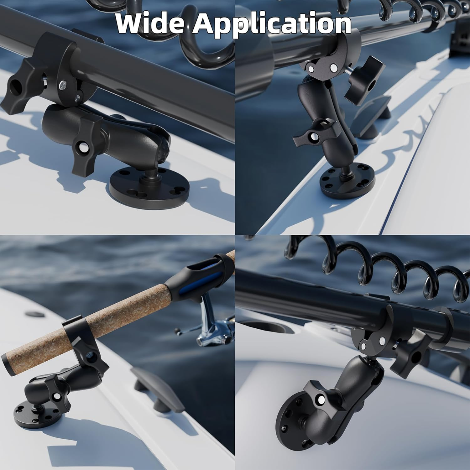 Trolling Motor Support Stabilizer Mount Tough Claw Aluminum Alloy 1" Ball Heavy Duty Trolling Motor Stabilizer Mount Clamp for Rails 0.61" - 1.69" with Medium Arm and round Plate image number 2