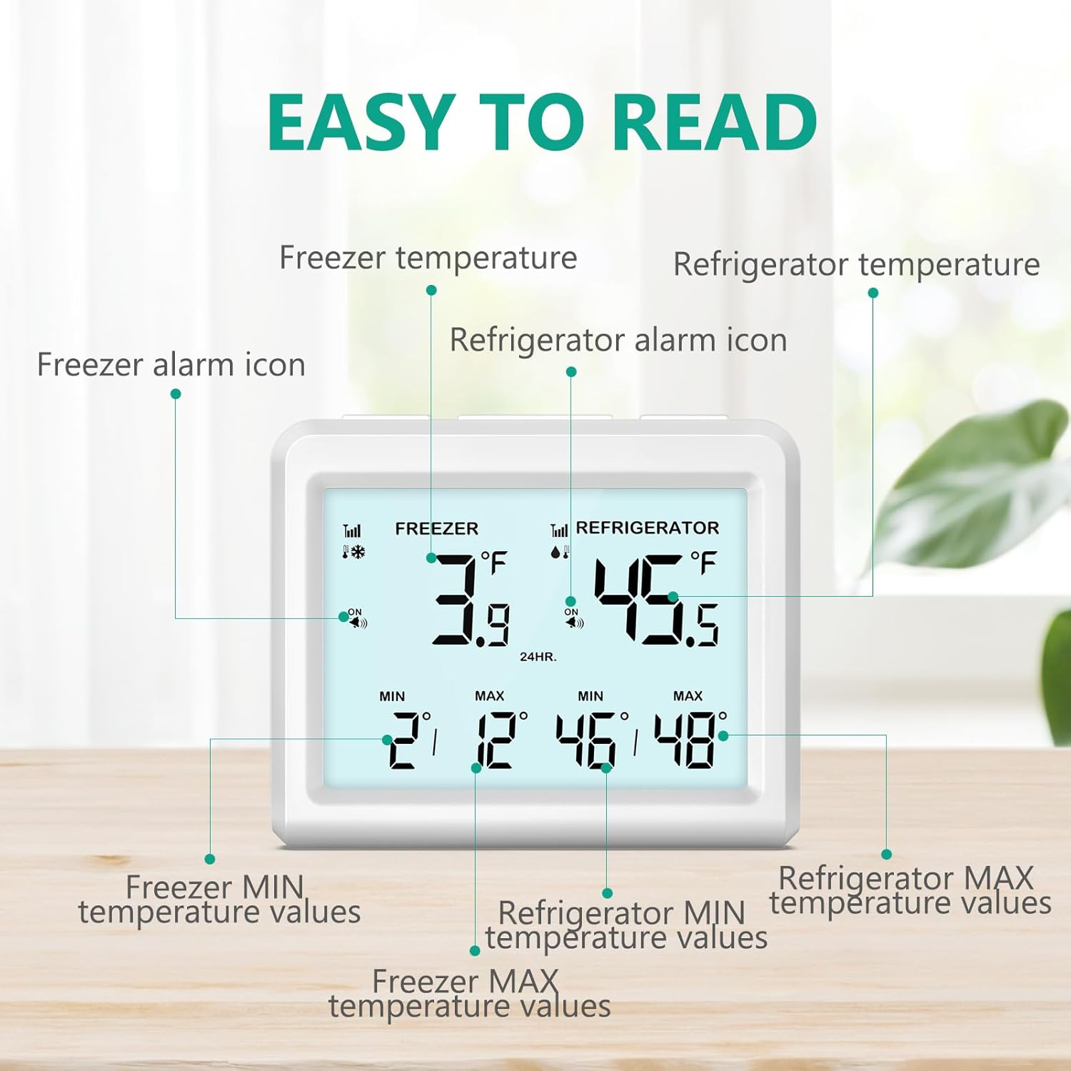 ORIA Digital Refrigerator & Freezer Thermometer with 2 Sensors, LCD Display, Alarm, Max/Min Records, for Home, Restaurant, Cellar, Bar, Cafe image number 6