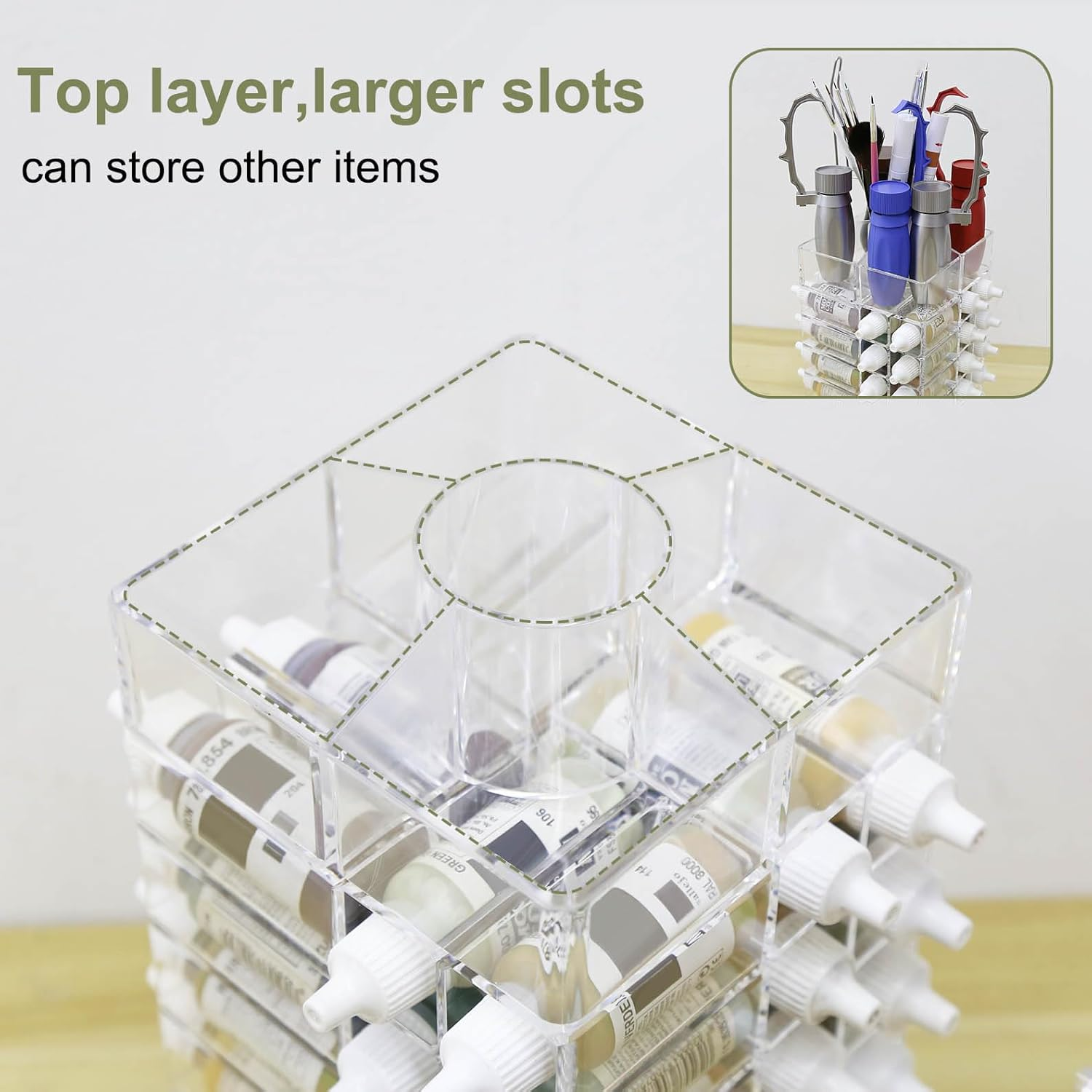 Evemodel 6-Tier Spinning Paint Organizer Rack for 48 Bottles, Rotating Tower Craft Paint Storage Holder Stand SN02 image number 2
