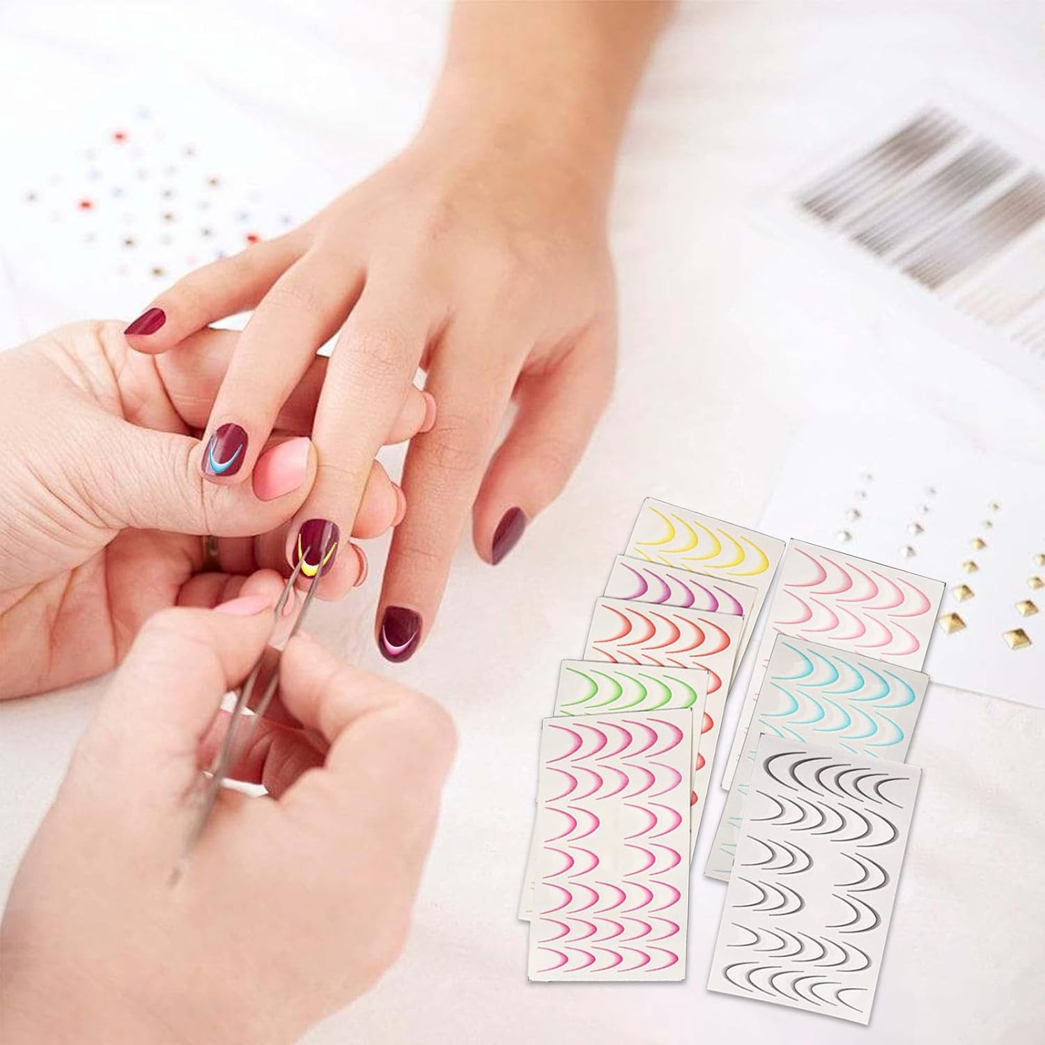 Nail Decals | 8 Colors French Tip Decals - Salon Manicure Nail Stickers for Women Girls Daughter Home Birthday Toenail French Tips image number 4