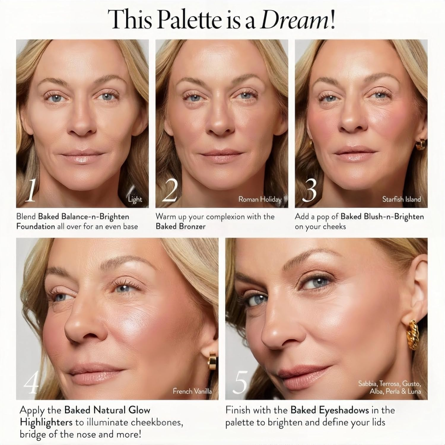 Longfng 3Pcs Baking Makeup Palette-Includes Brush, Facial Powder, Powder Blusher Eye Shadow, Multi-Product Palette for Eyelid Brightening & Face Contouring, for Daily Use or Dating