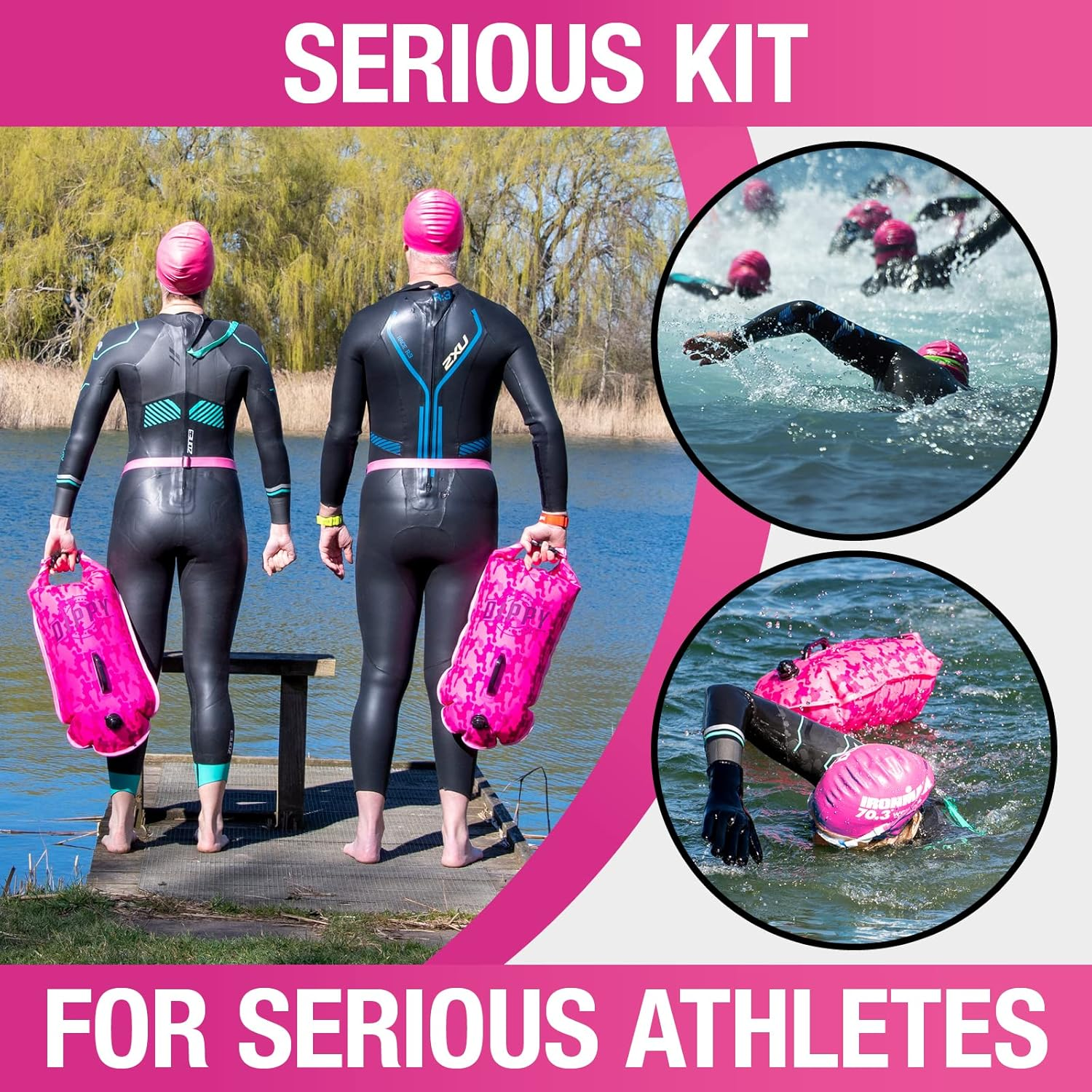 DIPPY Tow Floats for Open Water Swimming | 28L Swim Buoy Open Water Swimming Float | Waterproof Swimming Buoy | Tow Float Dry Bag | Wild Swimming Float | Wild Swimming Accessories (Pink Cammo) image number 6