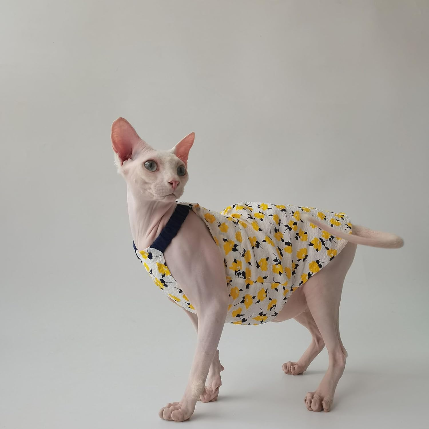 UOSIA Sphynx Cat Clothes Summer Cotton Sleeveless Sundress with Floral Print Breathable Cat Shirts Cute Kitten T-Shirts Girl Princess Dress for Hairless Cats image number 5