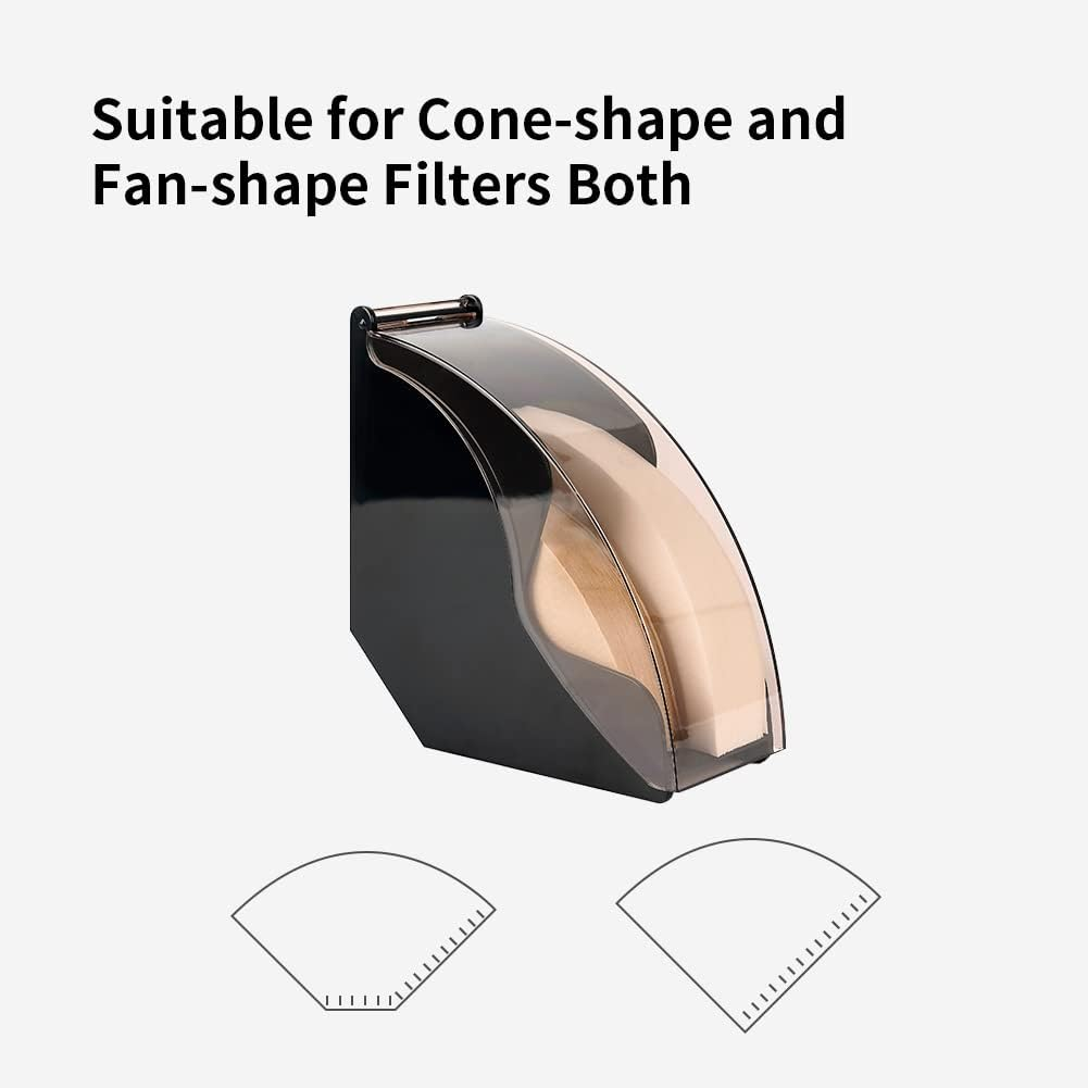Watchget Coffee Filter Holder, Coffee Filter Box with Dustproof Cover, Plastic Filter Paper Holder Dispenser for Home,Cafe,Office Storage for V60 and Cone Coffee Filters, Black image number 1