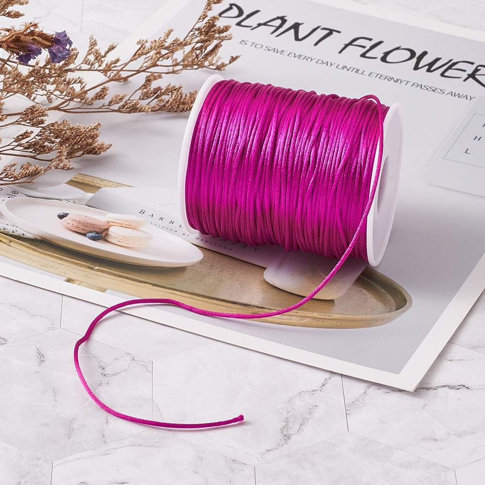 Elecrelive 109 Yards 1.5Mm Fuchsia Rattail Satin Nylon Trim Silk Cord Chinese Knotting Beading String Macrame Thread Cord for Necklace Bracelet Braided Jewelry Making - Black image number 4