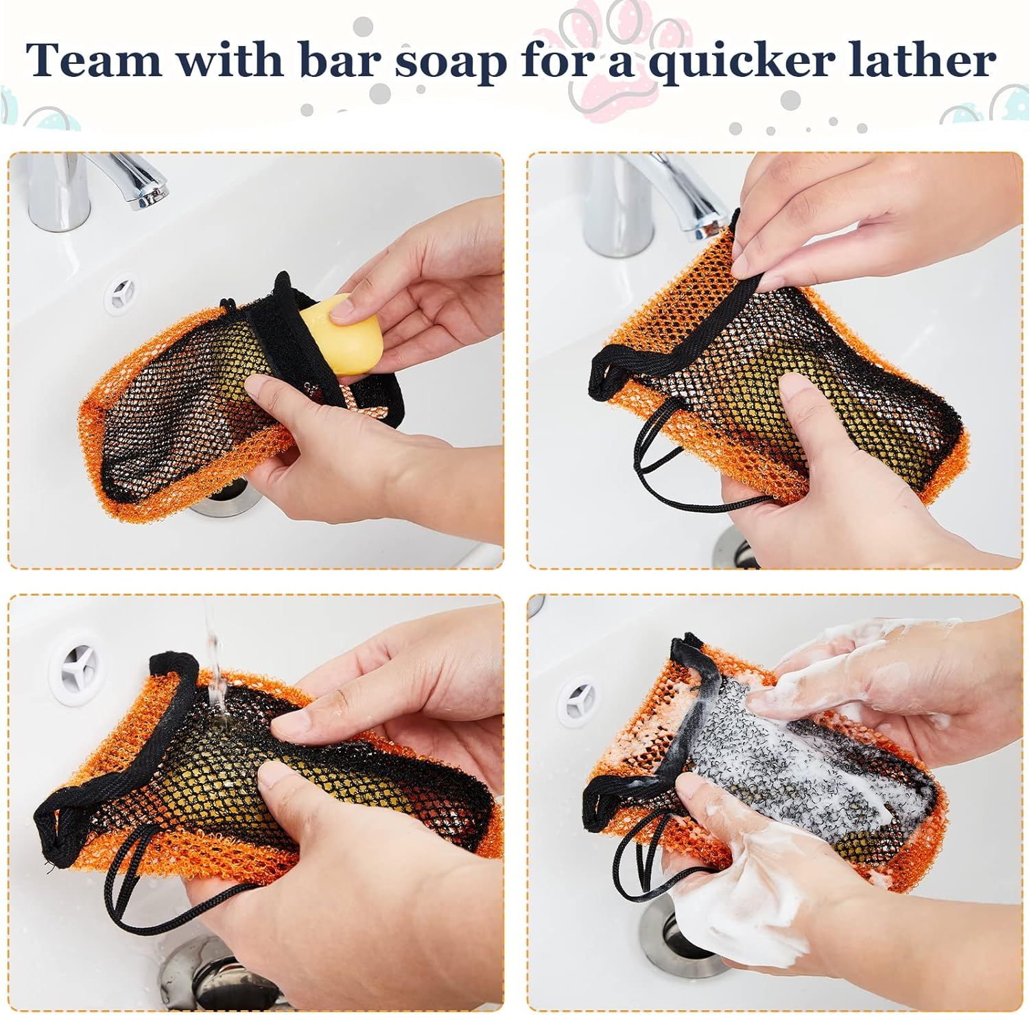 Tessco 4 Pcs Bar Soap Pouch Mesh Soap Exfoliating Net Bag Body Scrubber Hanging Rope Bags Exfoliate Loofah for Bath Shower Deeper Scrub and Lather image number 1