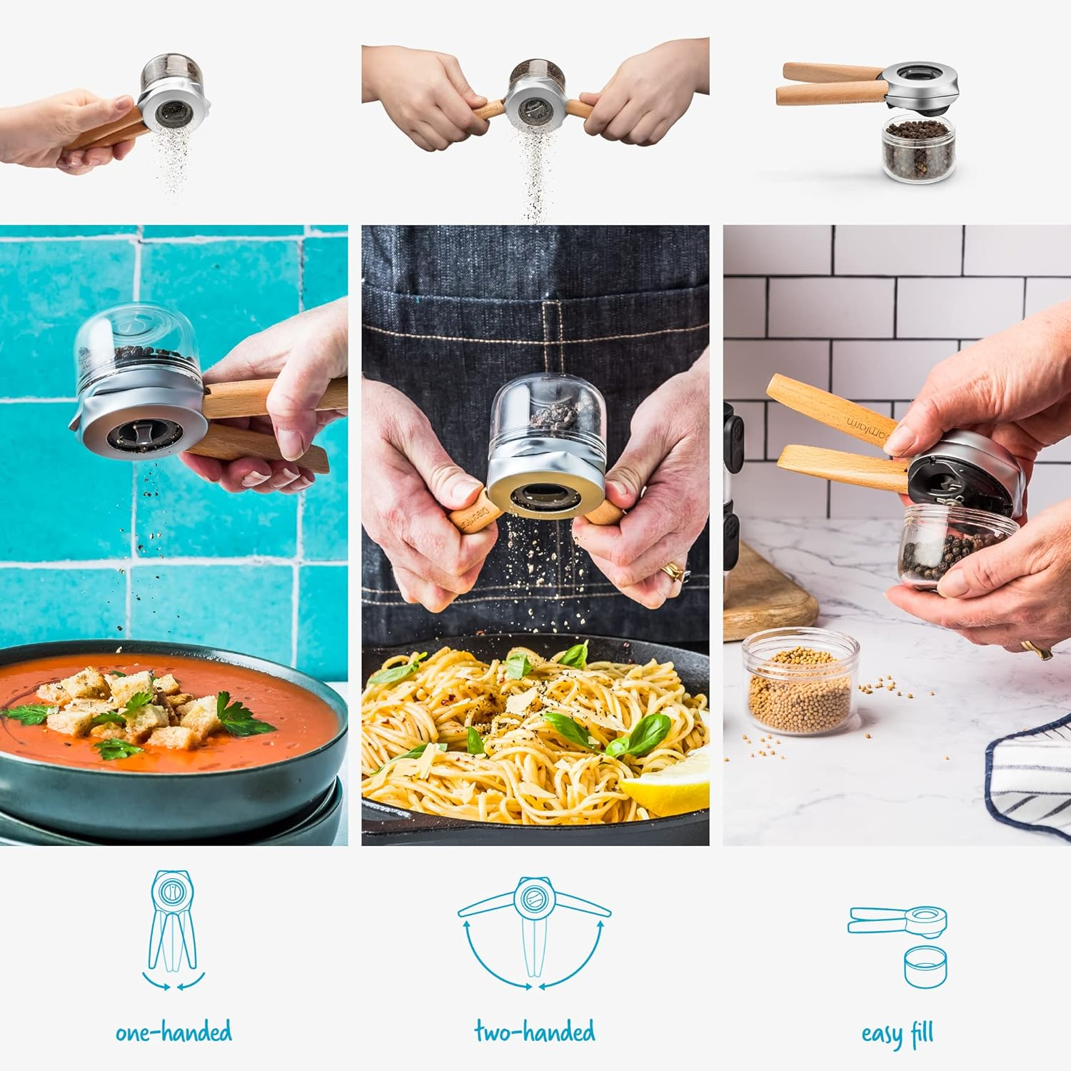 Dreamfarm Ortwo Original Ergonomic 1-Or-2-Handed Re-Fillable Pepper, Spice, Seed, Coffee Mill with 6 Grind Settings - 2Oz Beechwood image number 5