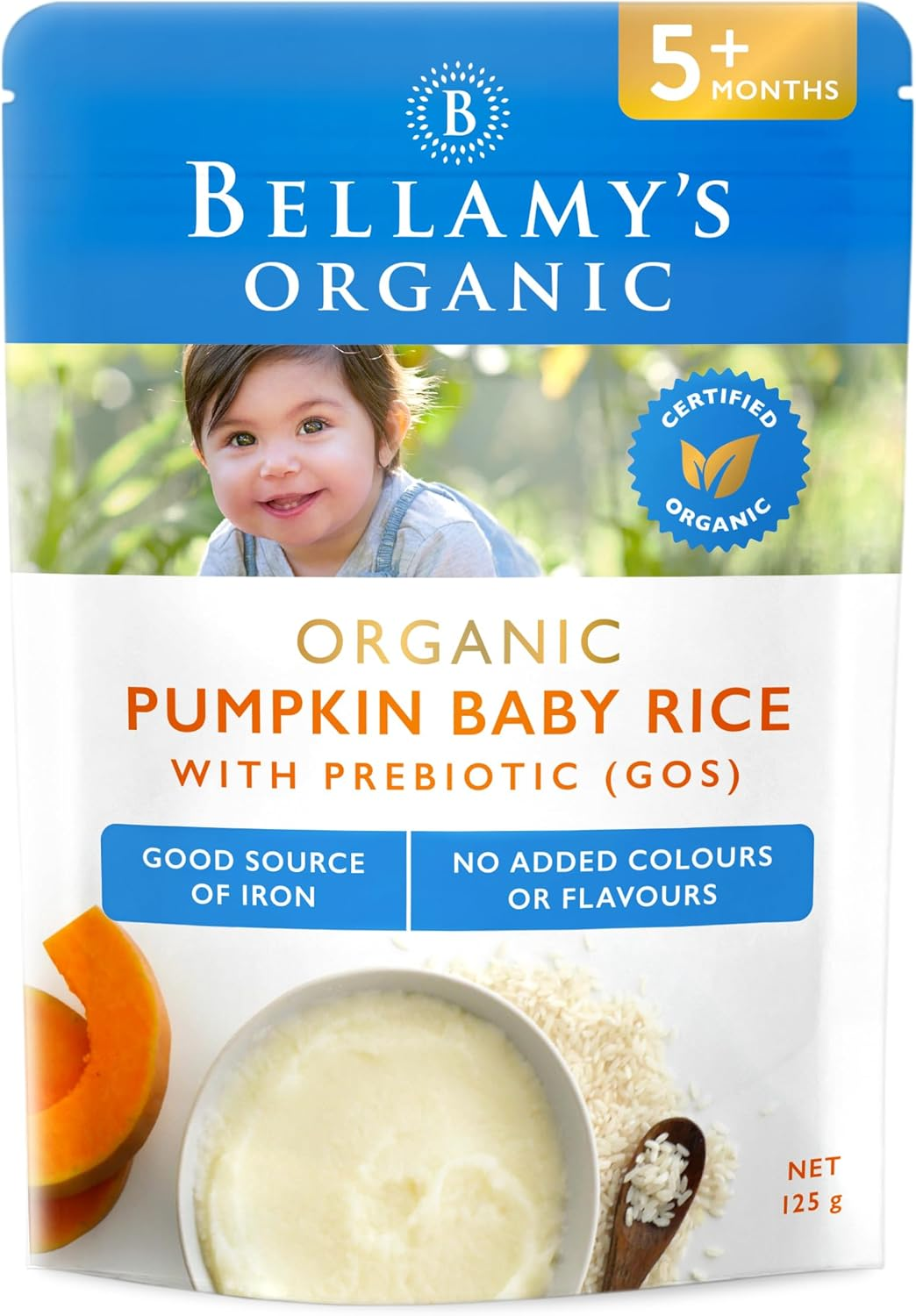 Bellamy'S Organic Pumpkin Baby Rice with Prebiotic 125G, Baby Food, 5M+, Bulk (6 X 125G) image number 1