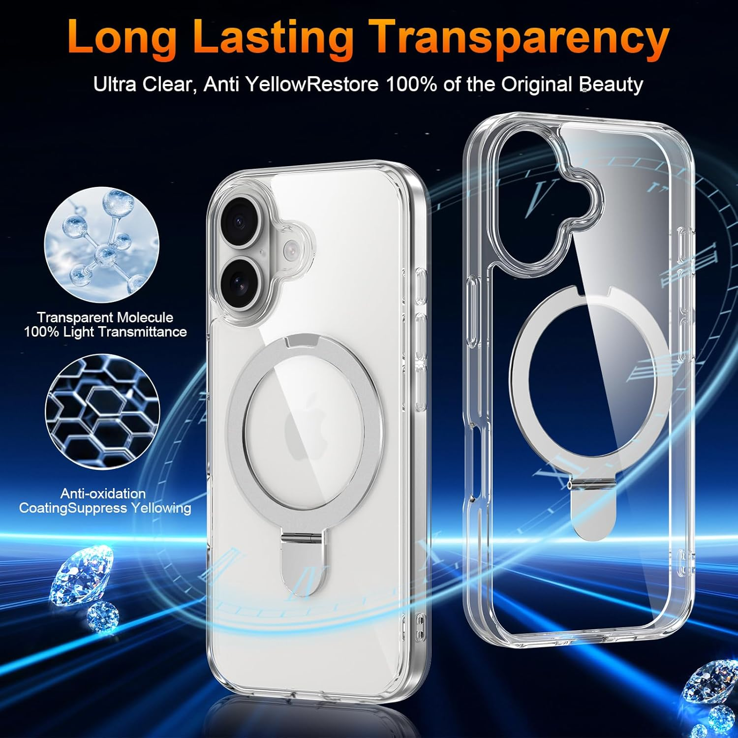 ROUMAYMAY Magnetic Case for Iphone 17 with Stand, Foldable Ring Holder, Kickstand [Compatible with Magsafe], Slim Transluscent Protective Case for Iphone 17 2025, Clear image number 3