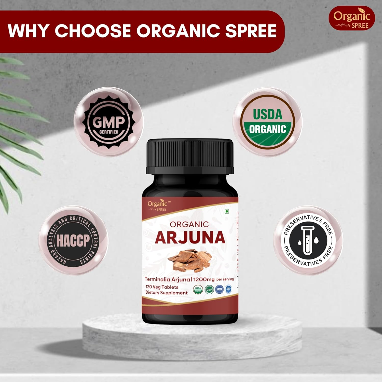 Arjuna 120 Tablets | Terminalia Arjuna | USDA Organic Certified | Organic and Natural 120Tab