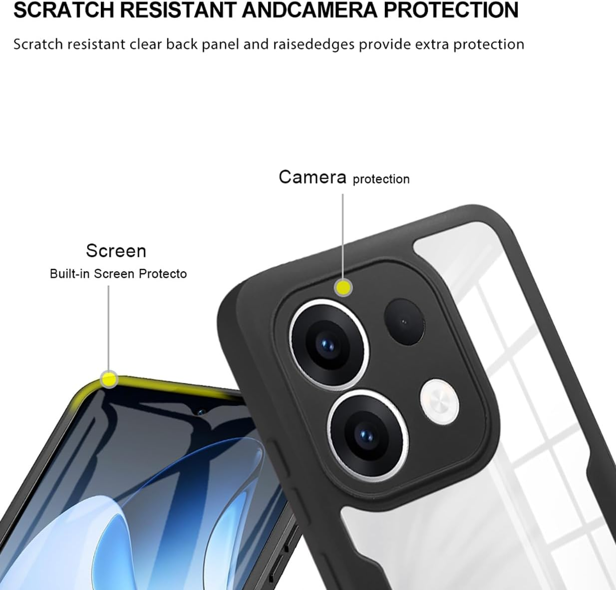 UPLAI Transparent Case for Oppo Reno 13 Pro (Reno13 Pro), 360 Degree Full Body Military Grade Shockproof Mobile Phone Case Built-In Screen Protector, Soft TPU Bumper Protective Case, Purple - Purple image number 3