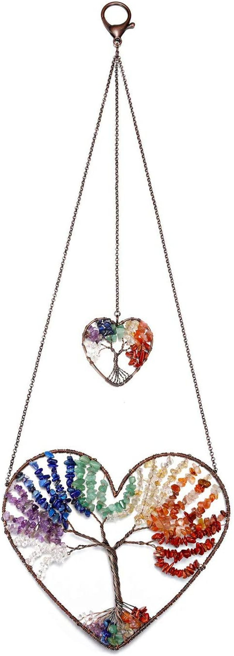 Jovivi 7 Chakra Healing Crystals Spiritual Gifts Chakra Gifts for Women Natural Gemstones Tree of Life Heart Dream Catcher Hanging Ornament Bedroom Wall Decorative Home Accessories Housewarming Gifts