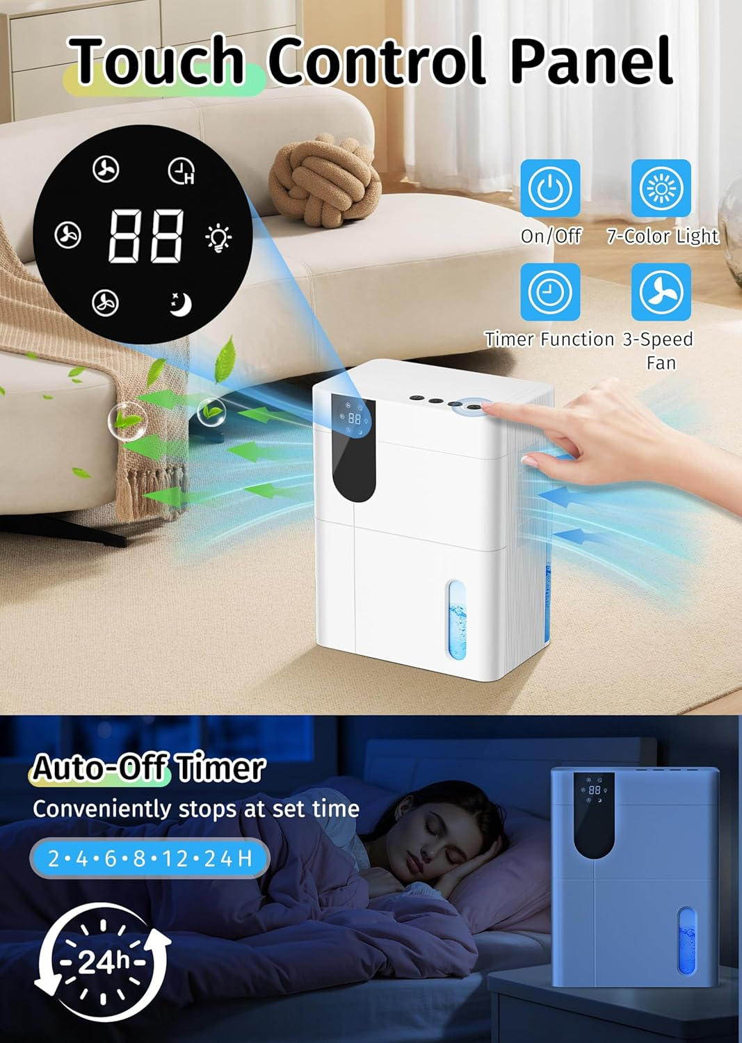 Dehumidifier, 152 OZ Dehumidifiers for Home, (900 Sq.Ft) Quiet Dehumidifier for Basement with Large Water Tank, Dehumidifiers for Bathroom Bedroom RV Closet with Auto Shut off and Night Light (01)