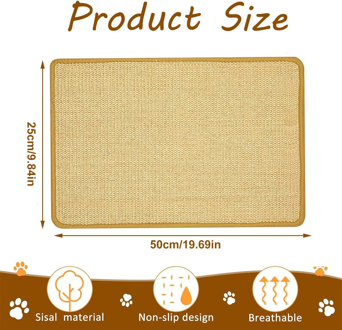 Cat Scratching Mat, Scratching Cardboard for Cats, Natural Sisal Scratching Mat, Cat Scratching Boards, Non-Slip Floor, Cat Scratching Furniture, Scratching Mat for Cats, Protects Carpets and Sofas image number 4