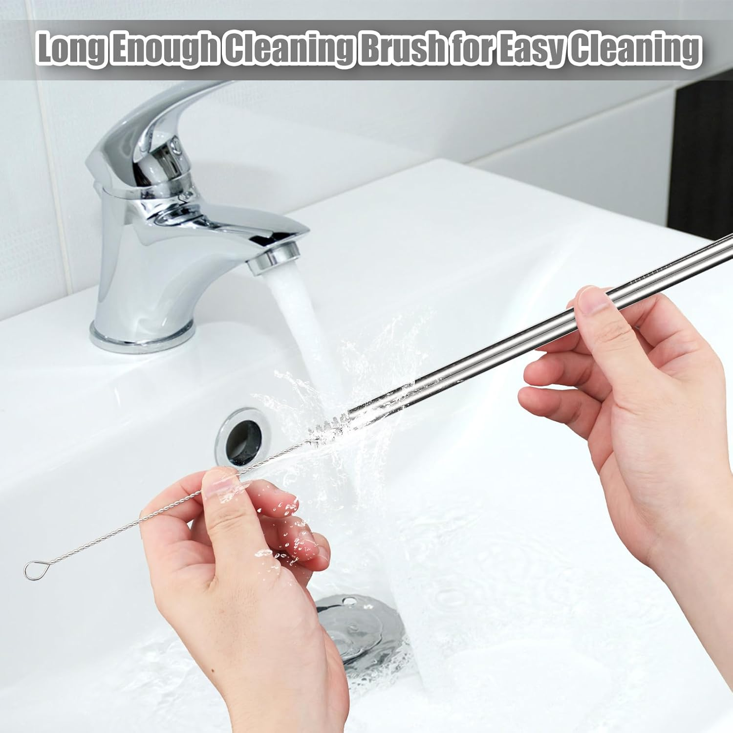 6Pcs Stainless Steel Water Bottle Straws for Owala Water Bottle 24Oz/32Oz, Reusable Straw Replacement with 2Pcs Straw Clean Brushes(Silver) image number 4