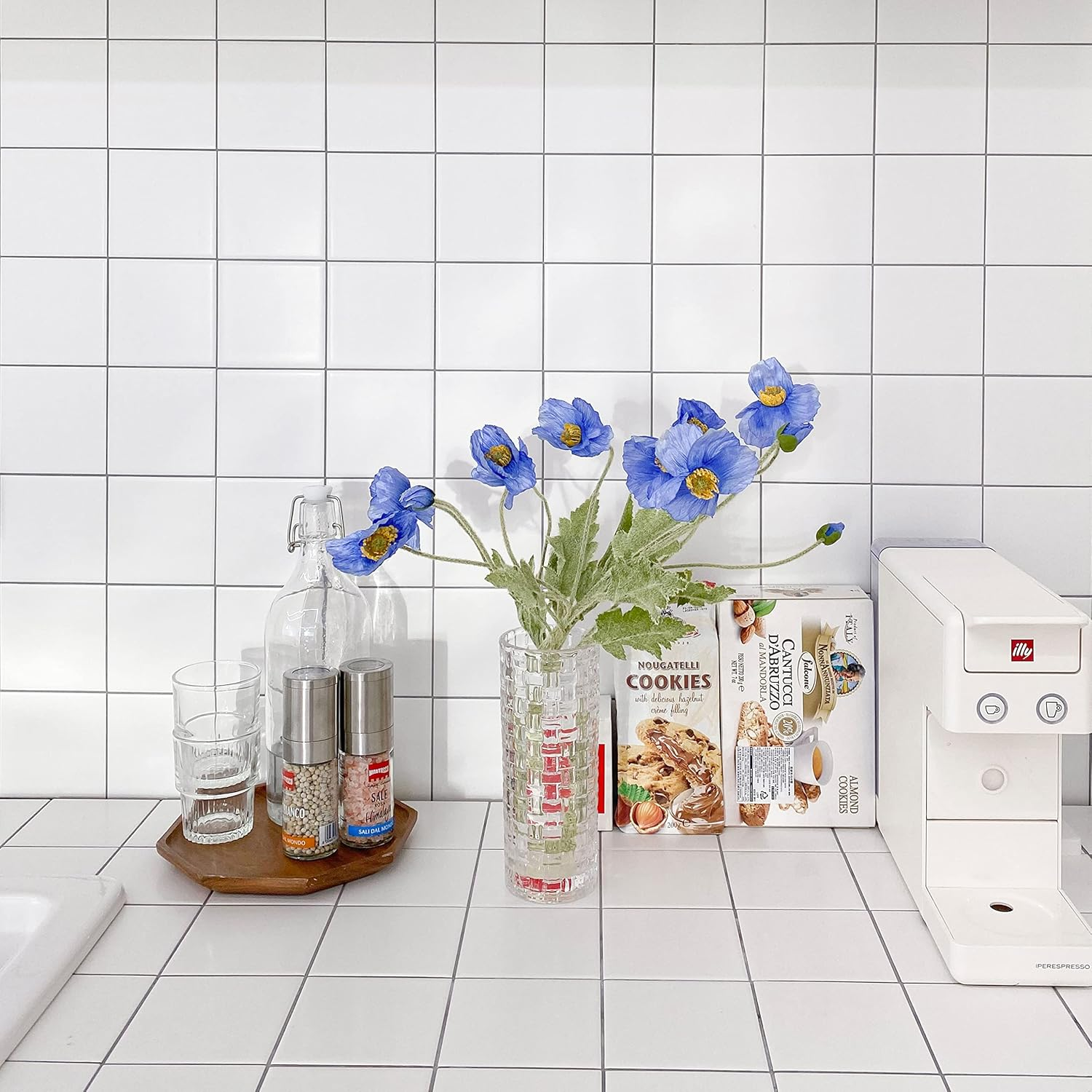 Kamang Artificial Poppy Blue Silk Flowers (3 Stems) for Home Decor, DIY Bouquet, Wedding. Real Touch Blue Silk Flower, Artificial Plants Poppy Blue Flowers Table Centerpiece (Himalayan Blue) - Apricot Coral image number 5