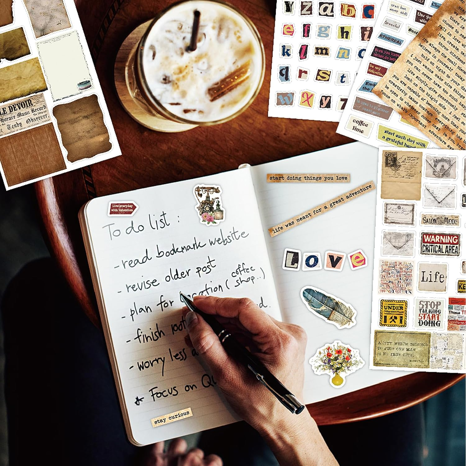 600+ Scrapbook Stickers and 20 Sheets Scrap Paper Book for Scrapbooking, Vintage Letter & Number Stickers for Journaling, Junk Journal Supplies, Planner, DIY Crafts Arts image number 5