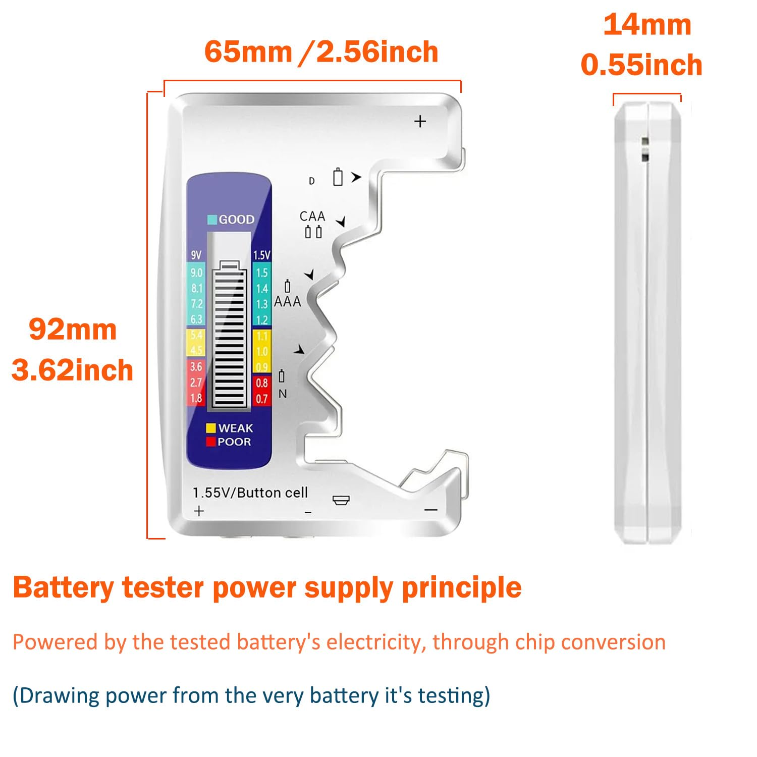 SILHOL Digital Battery Tester and Capacity Detector LCD Display Battery Checker for Various Battery Types Including AA, AAA, C, D, N, 9V, and 1.5V Button Cells image number 6
