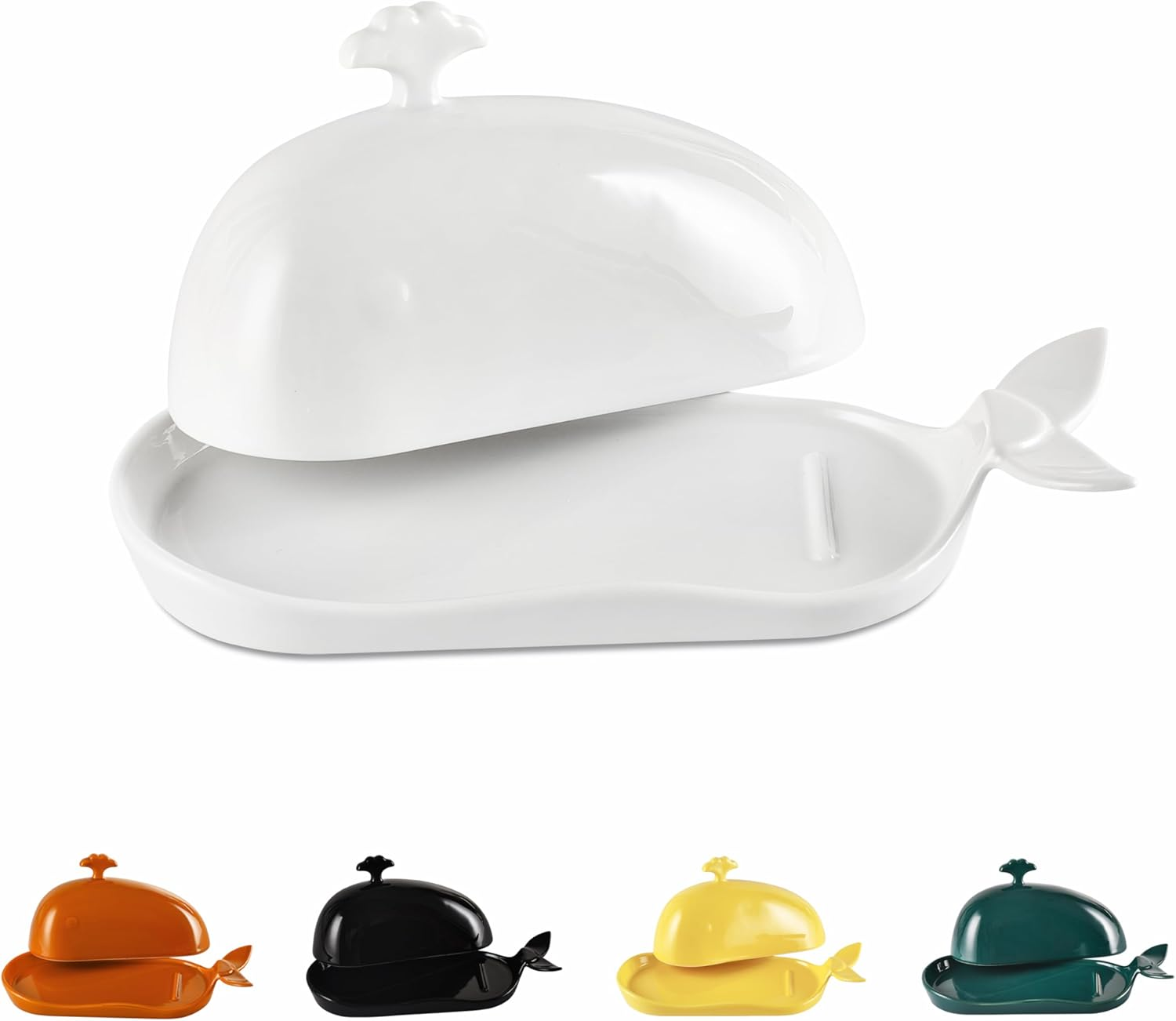 White Ceramic Butter Dish with Cover, Fit Both Western Stubbies and Elgin Butter Sizes Alike, Ideal to Savour Relaxed Meal with Family and Friends image number 2