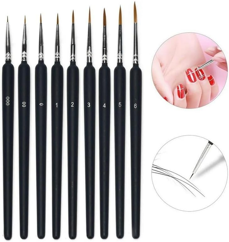 AIMALL 9 Pcs Sable Hair Paint Brush Set, Detail Miniature Painting Brushes, Sizes 000-6, Perfect for Oil, Watercolour, Gouache, Acrylic, and Nail Art Projects image number 1