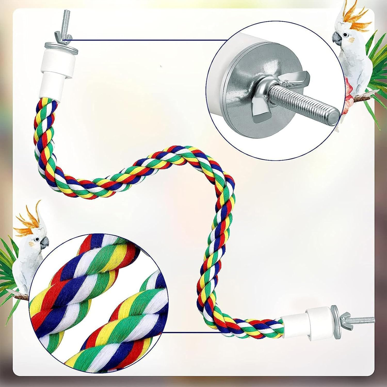 Rope Perch Birds Parrot Rope for Budgies / Parrot Climbing Rope Bird Cage Accessories (50 Cm Metal Nut) image number 3