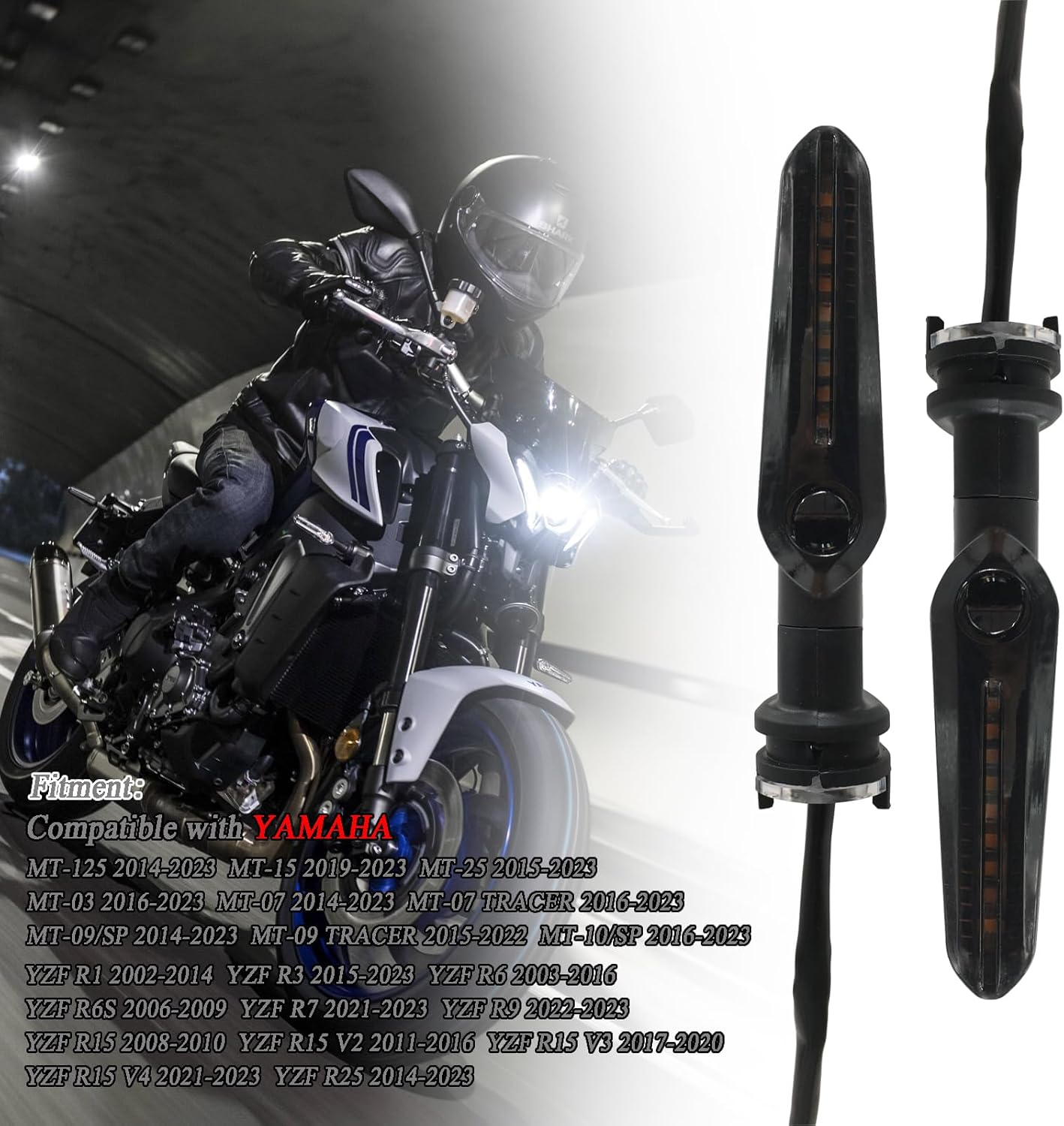 2PCS 12 Leds Motorcycle Turn Signals Water Flowing Indicator Arrow Blinker Lamps Compatible with YAMAHA MT07 TRACER 700 MT09 MT10 MT15 MT125 YZF R1/R3/R6/R6S XSR 700/900 (Smoke)