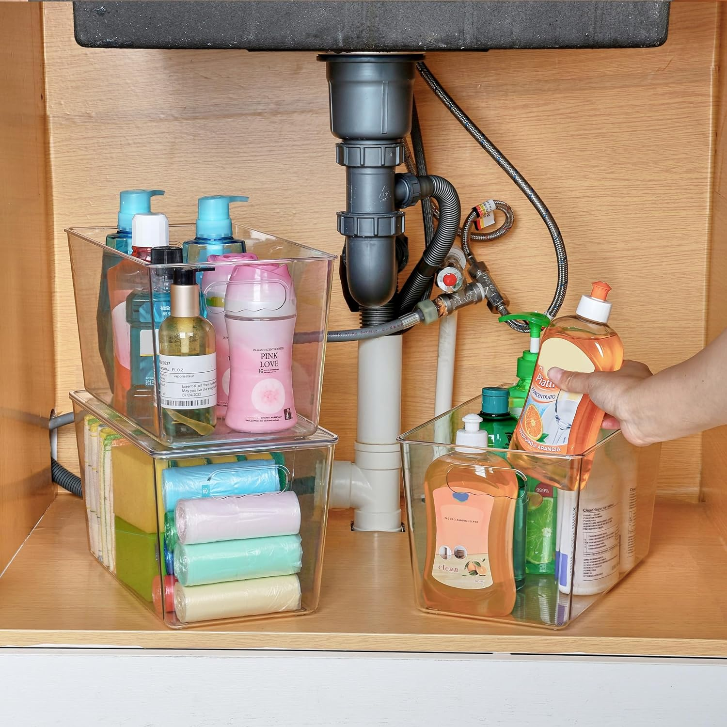 Vtopmart 4 Pack Clear Stackable Storage Bins with Lids, Xlarge Plastic Containers with Handle for Pantry Organizer, Perfect for Kitchen, Fridge, Cabinet, Closet, Bathroom image number 4