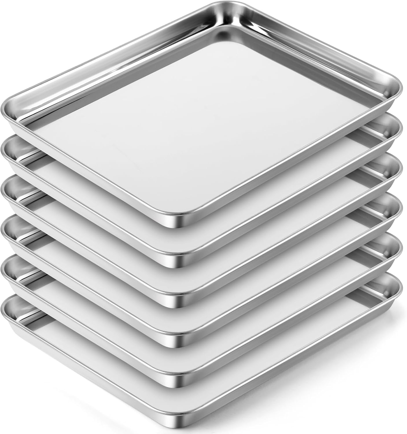 Mimorou 6 Pcs Baking Sheet Set Stainless Steel Cookie Sheet Cookie Baking Pan Bakeware Oven Tray Dishwasher Safe Commercial Grade Pans(20X14X1.2 Inch) image number 6
