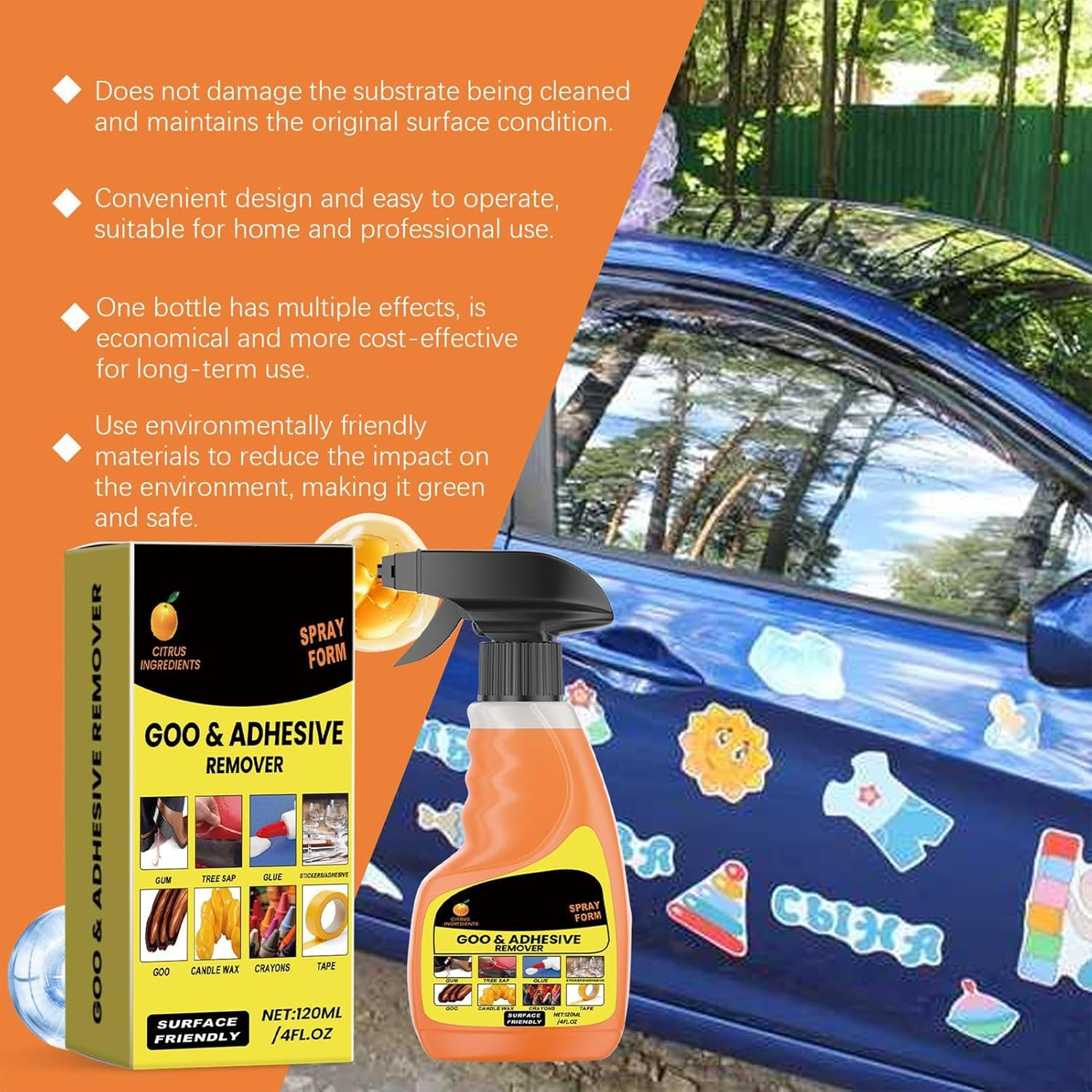 Goo & Adhesive Remover, 120Ml Multifunctional & Powerful Glue Remover, Tape Removal Spray Liquid for Glass, Metal, Tiles, Wood Products image number 1