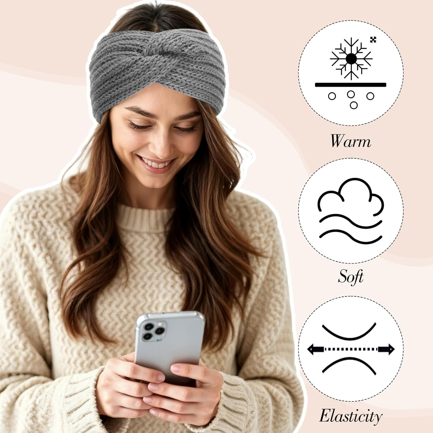 Pack of 4 Women'S Winter Knitted Ear Warmers Hair Band Thick Headbands Knitted Headbands Elastic for Women and Girls image number 1
