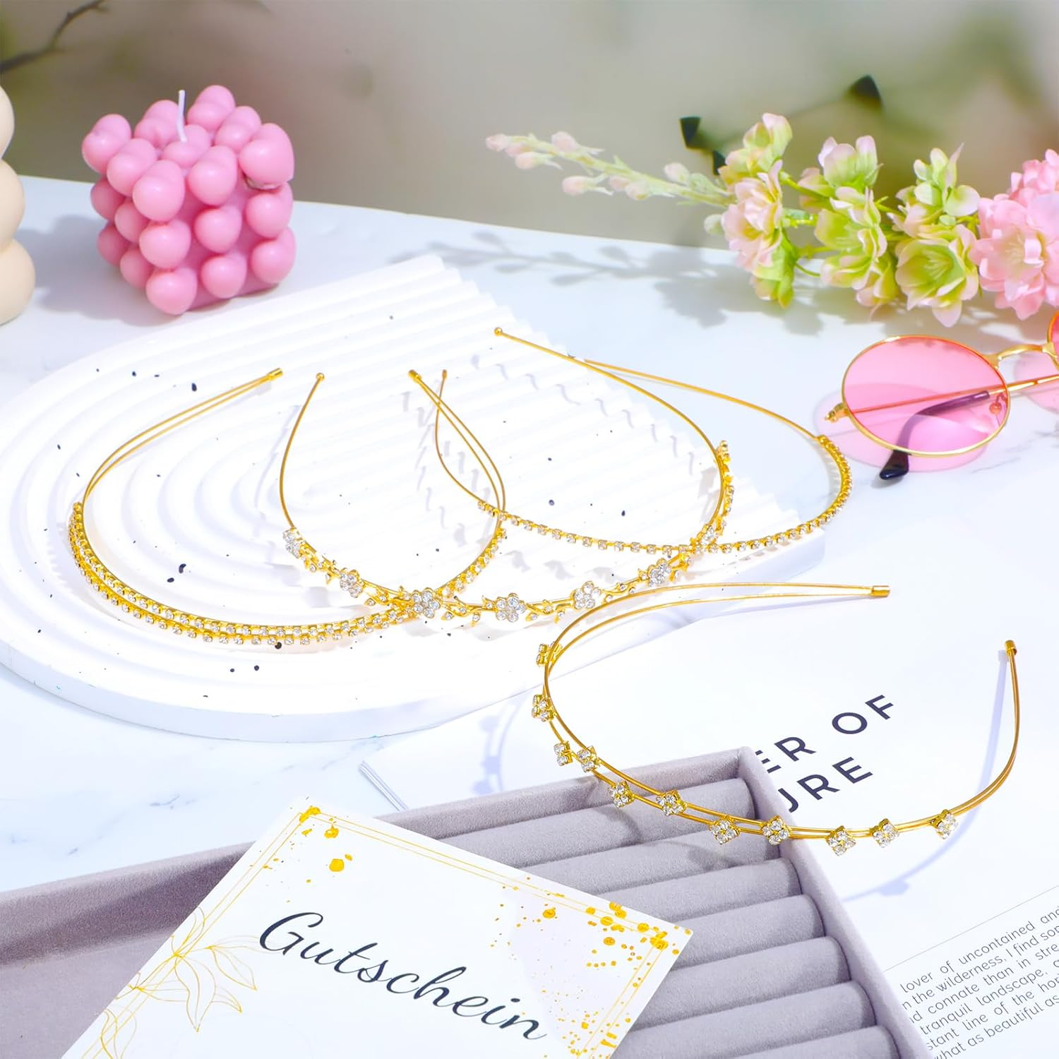 4 Pcs Gold Rhinestones Headbands for Women Bridal Headband Crystal Flower Prom Headpiece Flower Leaf Tiara Crown Head Band Wedding Hair Accessories for Ladies Festival Gifts 5.51&times; 4.52 Inch image number 1