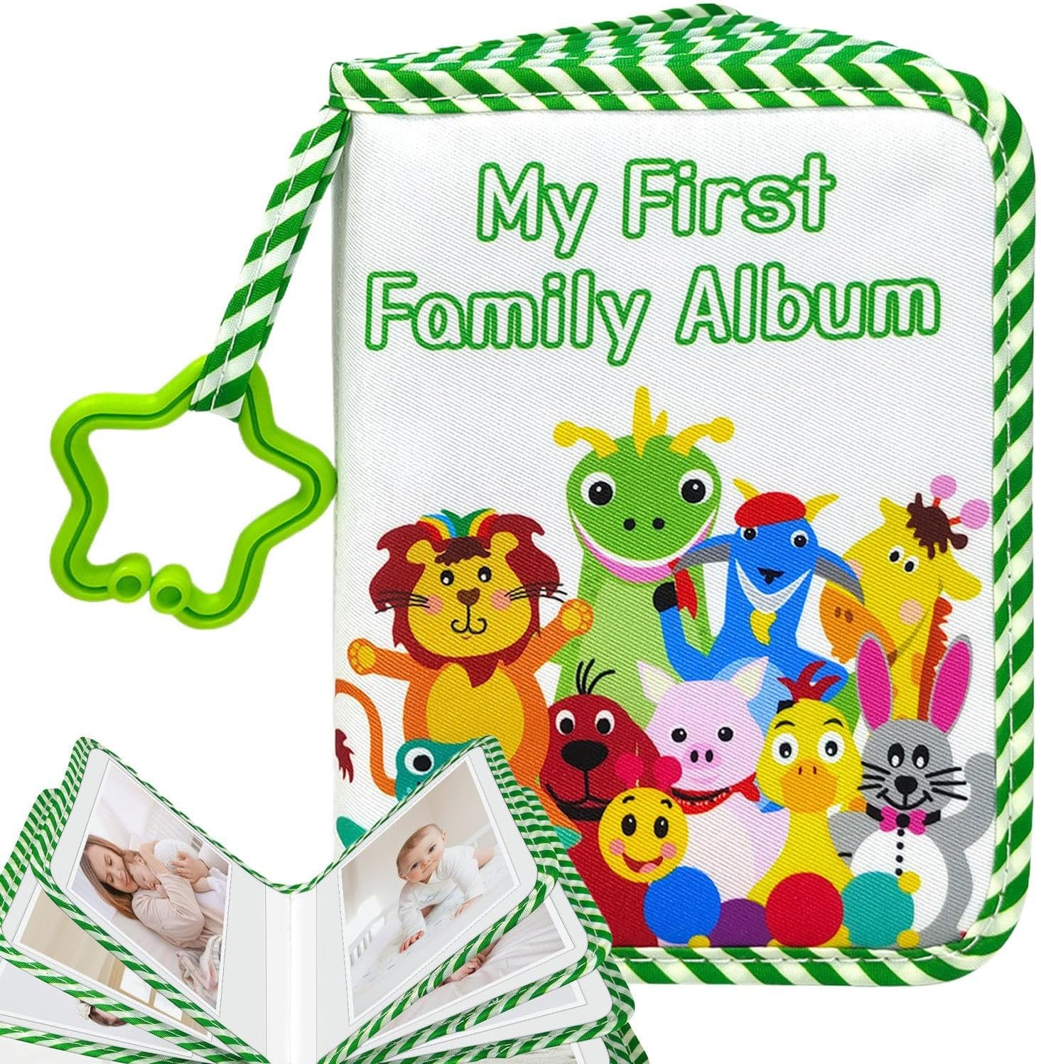 Baby Photo Album - Babies Photo Book Albums | Animal Pattern Soft Memory Books with Star Hook | Keepsake Record Books | Holds 17 Photos for Family New-Borns