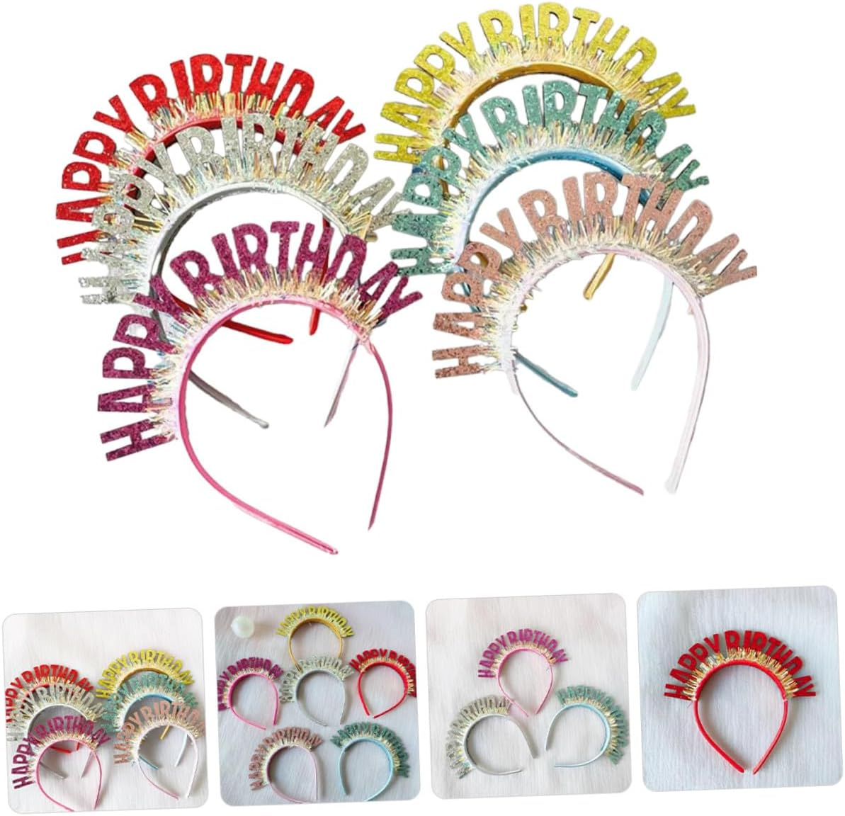 DECHOUS Birthday Party Headbands 6Pcs Glitter Hairbands Comfortable Headpiece for Boys and Celebration image number 3