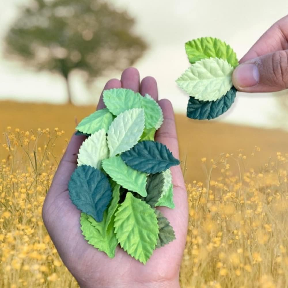 Artificial Leaves 100 Pcs Mulberry Paper Roses Leaves 45X25Mm DIY Craft Scrapbooking Wedding DIY Craft Supplies Card (Green Tone) image number 3