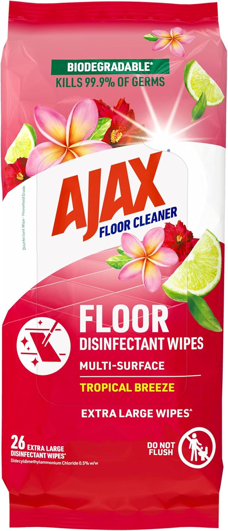 Ajax Floor Cleaner Multi-Surface Disinfectant Wipes Tropical Breeze, 26 Wipes image number 2