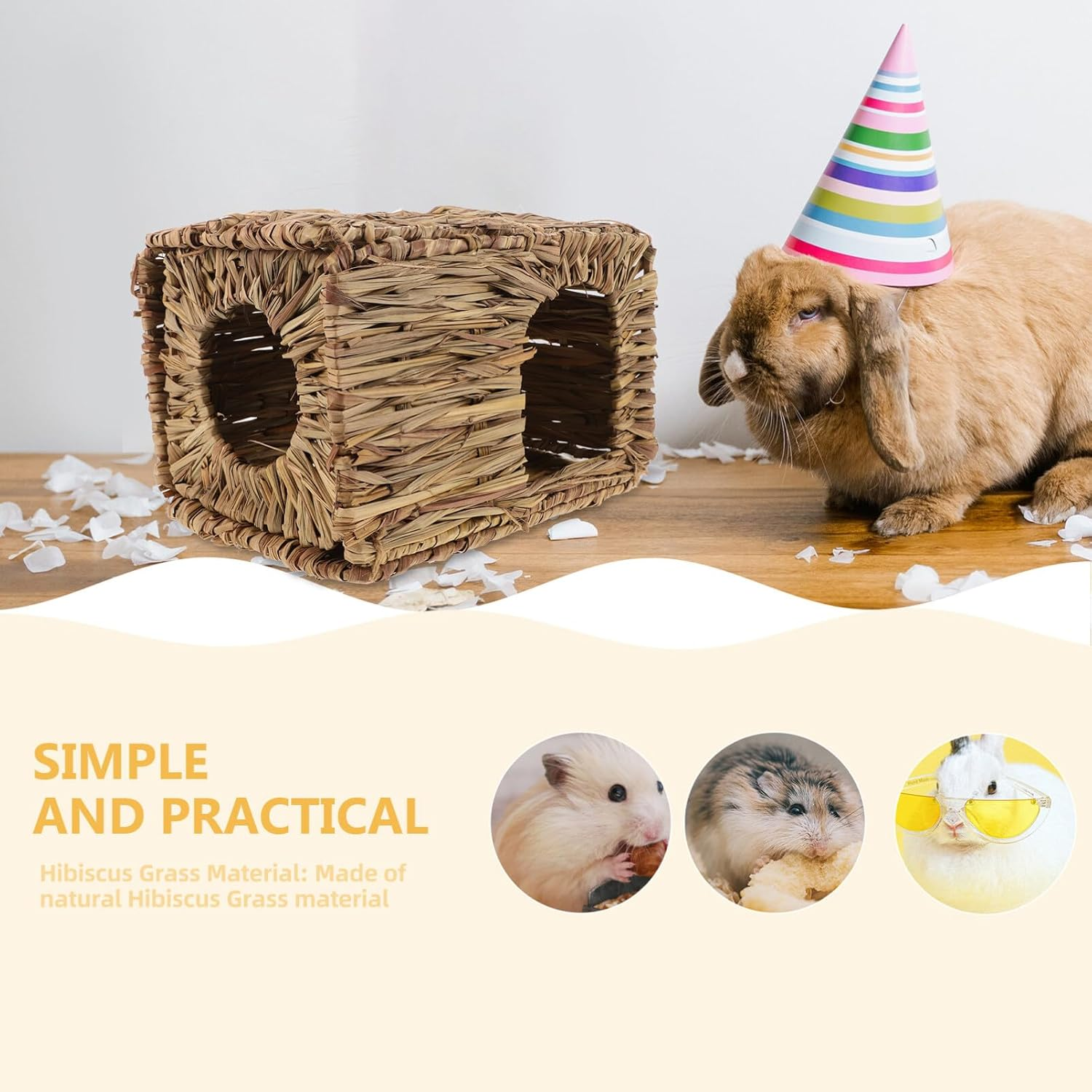 Milisten Grass Bunny House, Woven Animal Hut Rabbit Nest Bunny Straw Woven House Rabbit Bed for Rabbits Hamster