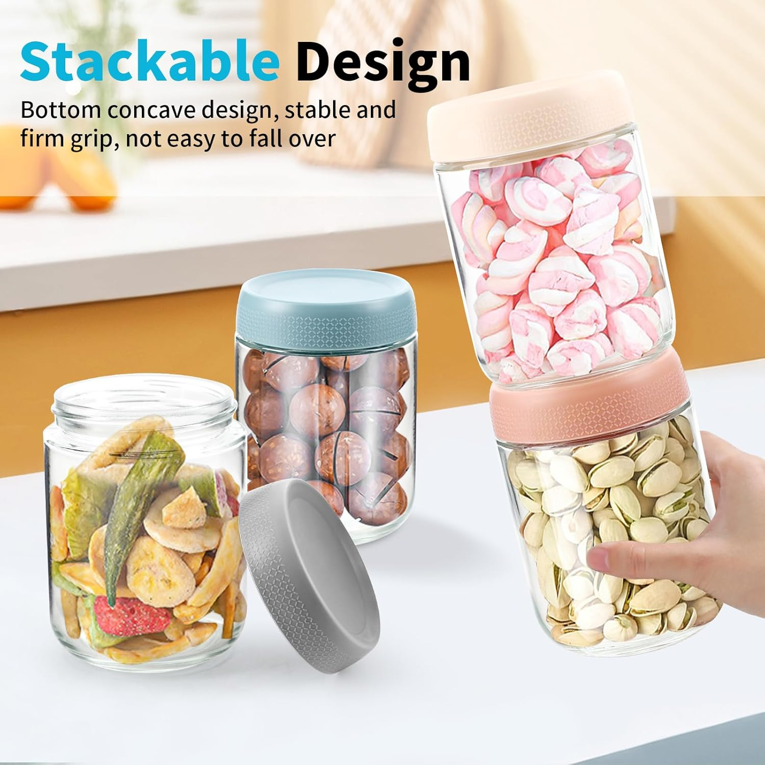 16 Oz/480Ml Glass Jars with Lids, 4 Pack Overnight Oats Container Jar, Small Glass Container for Overnight Oats, Canisters Set for Snacks, Cereal, Fruit, Salad, Sugar, Tea image number 3