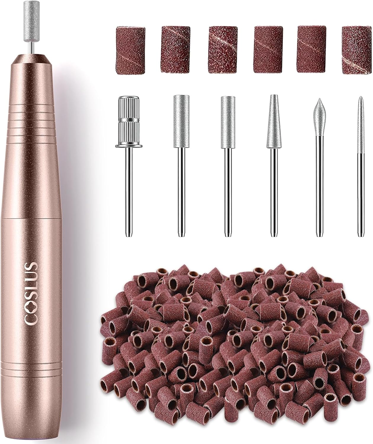 Electric Nail Drill Portable Professional: COSLUS Rechargeable Nail File for Acrylic Gel Dip Nails, Manicure and Pedicure Polishing Set, Nail Drill Bits, Sanding Bands, Suitable for Home Salon Gold image number 6