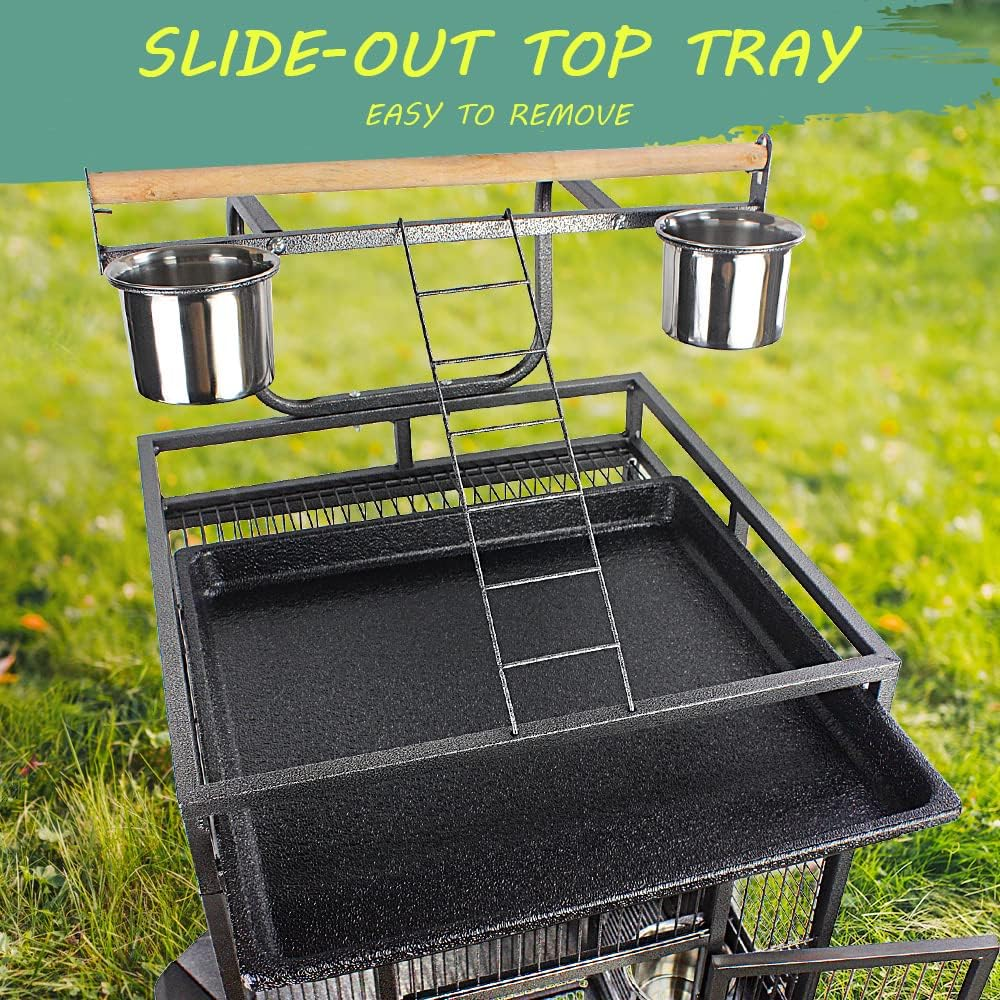 Taily Bird Cage Stand-Alone Aviary 155Cm Large Bird Cages Travel Stand Budgie Parrot Birdcage with Removable Tray Black