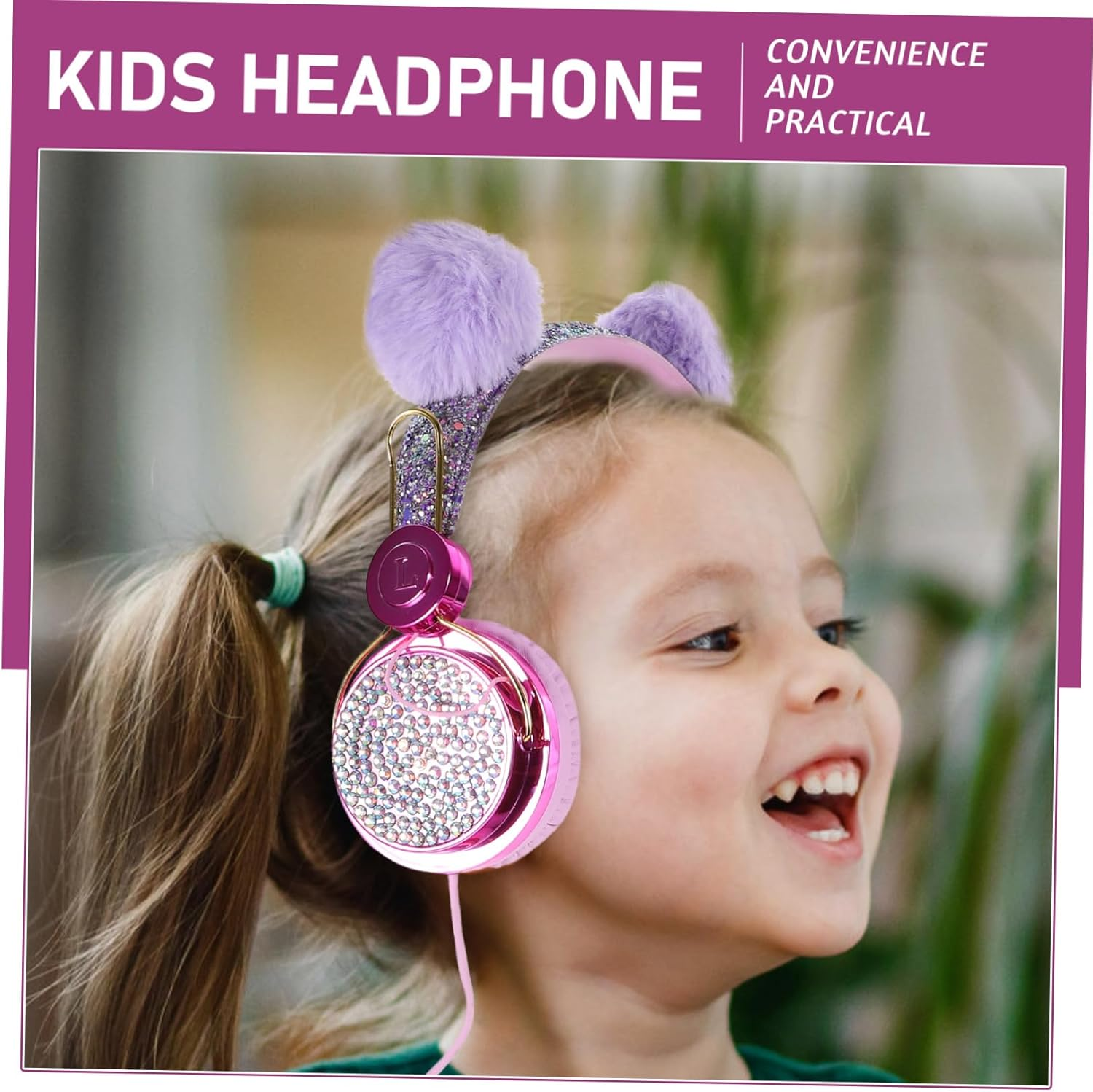 SHOWERORO Kids Cartoon On-Ear Headphones for Children with Plush Ears, Volume Limiting Adjustable Headset for Travel and Everyday Use, Random Color image number 5