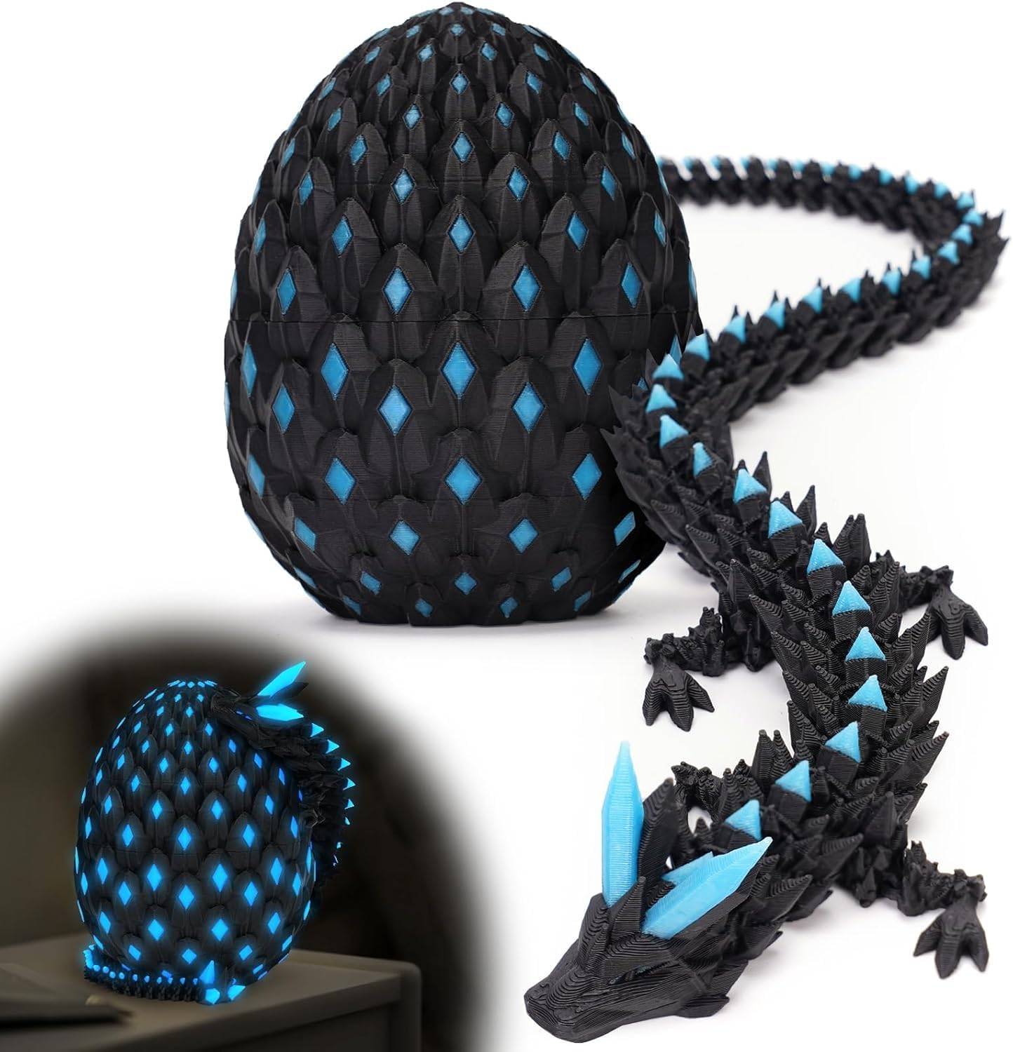 Sorlaarti Articulated Dragon Toy - Dragon & Egg Glow in the Dark Set - 3D Printed Fantasy Toy & Home Decor Gift image number 2