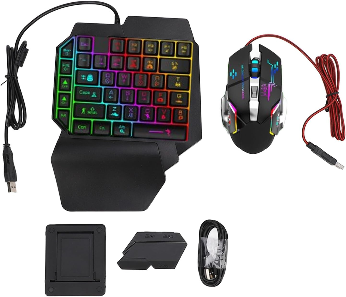 4 in 1 Mobile Game Combo Pack, Gaming Keyboard Mouse Converter Combo, Keyboard and Mouse Converter Supporting 5V 2000Ma Fast Charging (Converter, Keyboard, Mouse, Phone Holder)