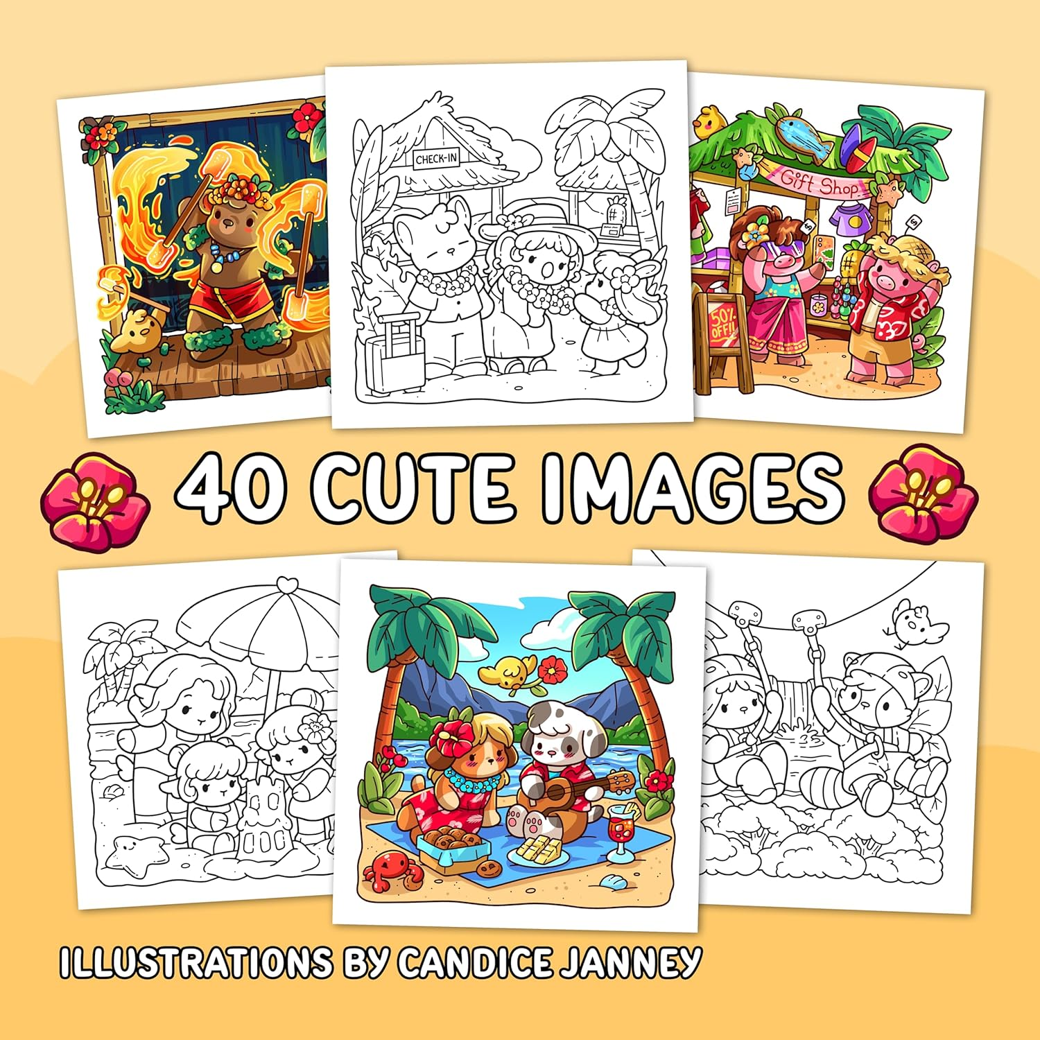 Cozy Hawaii: Cute Coloring Book for Adults and Teens with Charming Characters and Easy-To-Color Tropical Scenes for Relaxation image number 6