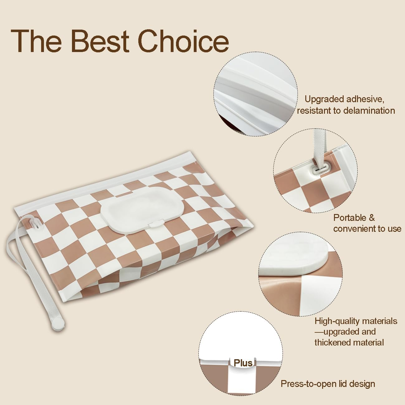 Baby Wipe Holder, 3-Pack Portable Refillable Wipe Dispenser, Waterproof & Dustproof Travel Baby Wipes Case, Reusable Diaper Wipe Container with Checkerboard Design image number 1