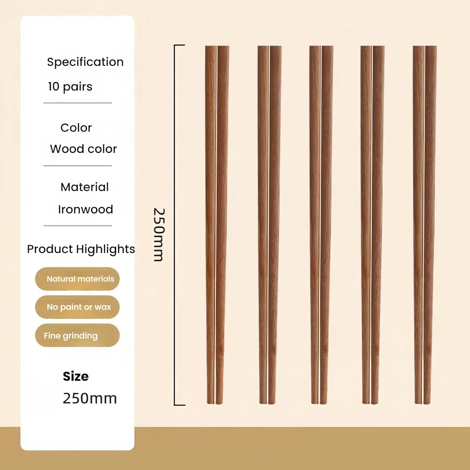 ZHANG XIAO QUAN since 1628 10 Pairs 25Cm Ironwood Chopsticks &ndash; Professional Grade Chinese Reusable Wooden Dining Sticks | Non-Slip, Dishwasher Safe & Stable Grip image number 6