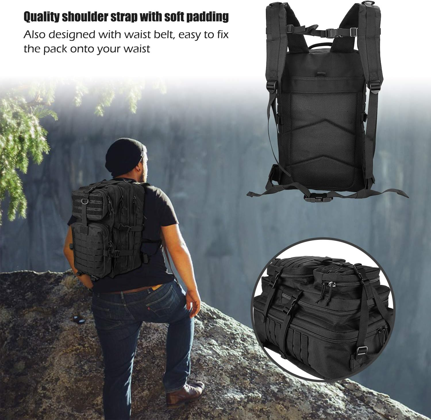 Procase Tactical Backpack 42L Large Rucksack 3 Day Outdoor Military Army Assault Pack Go Bag Backpacks -Black