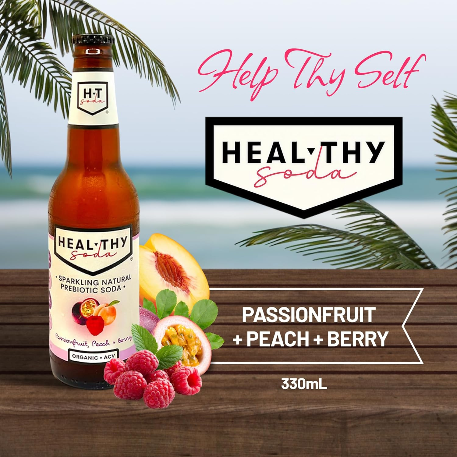 Heal Thy Soda, Passionfruit Peach & Berry, 12X200Ml &ndash; Naturally Flavoured Sparkling Soda, Zero Sugar, Low Calorie, Infused with Real Fruit & Apple Cider Vinegar Mother, No Artificial Flavours image number 1