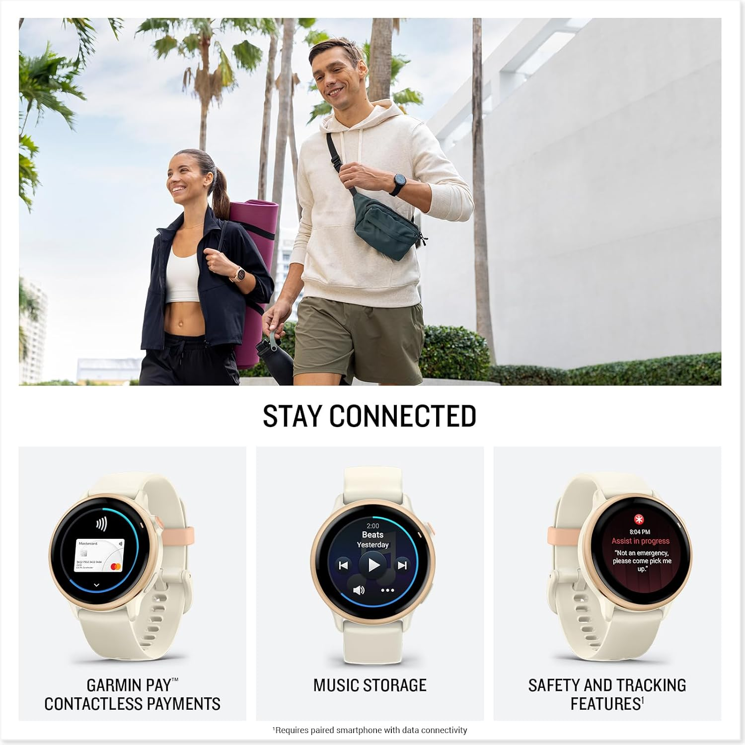 Garmin Vivoactive 6, GPS Smartwatch, Metallic Pink Dawn with Bone Band image number 2